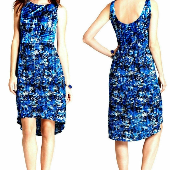 Ann Taylor Dresses & Skirts - Ann Taylor Blue Dash Abstract Sleevele Hi Lo Dress